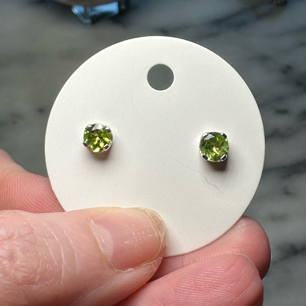 Faceted genuine peridot sterling silver stud earrings